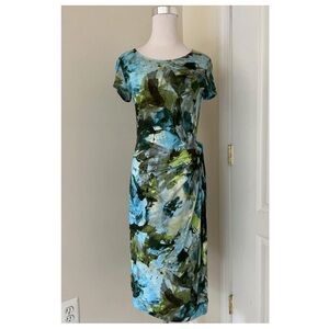 Lafayette 148 NU Waist-Cinch Elegant Blue and Green Women's Dress